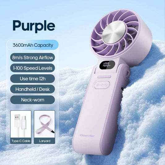 Outdoor Foldable Portable Handheld Fan Mini Cooling Rechargeable 3600Mah 100-Level Free Control High Speed Turbo Fan