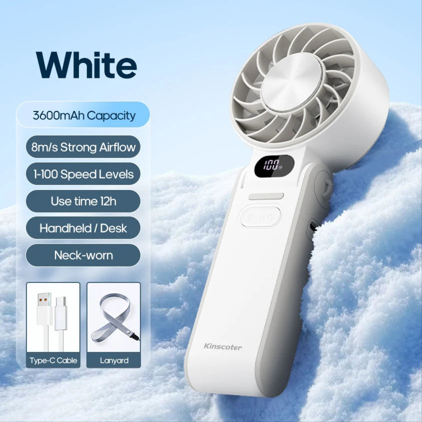 Outdoor Foldable Portable Handheld Fan Mini Cooling Rechargeable 3600Mah 100-Level Free Control High Speed Turbo Fan