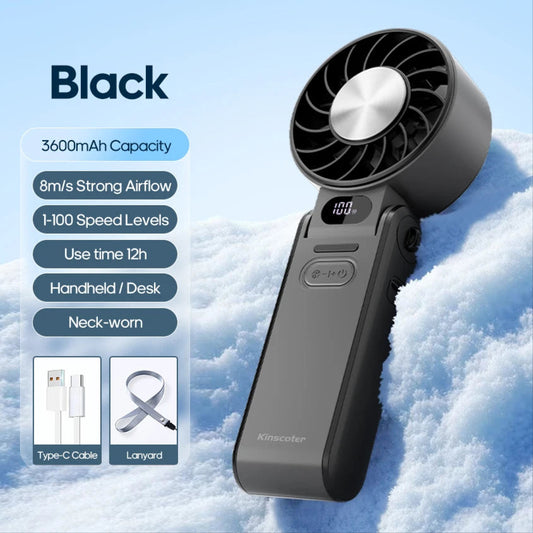 Outdoor Foldable Portable Handheld Fan Mini Cooling Rechargeable 3600Mah 100-Level Free Control High Speed Turbo Fan